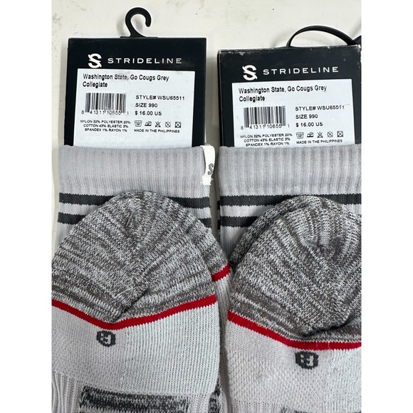 Lot Of 2 Strideline Washington State Cougars Go Cougs Socks‎ Gray Size 6-12 NWT - Picture 7 of 9
